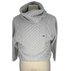 Lacoste Cable Knit Cowl Neck Sweater Light Gray Women Size 40